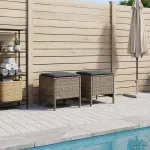 Taburet pentru grădină 2 Bucată Gri și gri închis Ratan PE GartenMobel Dekor