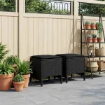 Taburet pentru grădină 2 Bucată Negru 38 x 38 x 45 cm Ratan PE GartenMobel Dekor