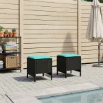 Taburet pentru grădină 2 Bucată Negru și Turcoaz Ratan PE GartenMobel Dekor