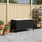 Taburet pentru grădină Negru și Crem 80 x 38 x 45 cm Ratan PE GartenMobel Dekor