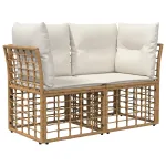 Loveseat pentru exterior 2 pcs Alb Natural și Crem poliratan GartenMobel Dekor