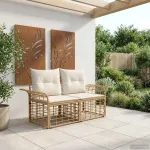 Loveseat pentru exterior 2 pcs Alb Natural și Crem poliratan GartenMobel Dekor