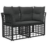 Loveseat pentru exterior 2 pcs Negru și Gri închis poliratan GartenMobel Dekor