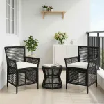 Scaun pentru exterior cu pernă 2 pcs Negru și Crem poliratan GartenMobel Dekor