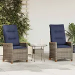 Scaun de grădină rabatabil cu pernă 2 pcs Gri și albastru marin GartenMobel Dekor
