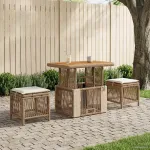 Set de masă pentru grădină cu pernă 3 pcs Bej și crem poliratan GartenMobel Dekor