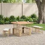 Set de masă pentru grădină cu pernă 3 pcs Natur și Alb GartenMobel Dekor
