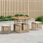 Set de masă pentru grădină cu pernă 3 pcs Natur și Alb GartenMobel Dekor