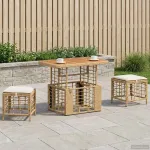 Set de masă pentru grădină cu pernă 3 pcs Natur și Alb GartenMobel Dekor