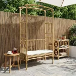 Arc de Grădină cu Bancă Alb crem 115 x 50 x 205 cm Bambus GartenMobel Dekor