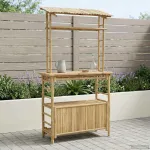 Masă de bar exterioară cu raft natural 110 x 50 x 210 cm Bambus GartenMobel Dekor