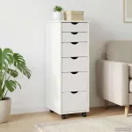 Cabinet mobil cu roata Alb 34 x 39 x 93,5 cm Lemn de pin masiv GartenMobel Dekor