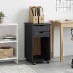 Cabinet mobil cu roata Gri 34 x 39 x 65,5 cm Lemn masiv de pin GartenMobel Dekor