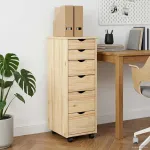Cabinet mobil cu roata Maro 34 x 39 x 93,5 cm Lemn de pin masiv GartenMobel Dekor
