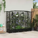 Pat Ridicat cu Trellis și Acoperiș Negru 203,5 x 40 x 125 cm PP GartenMobel Dekor