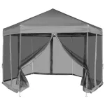 Marchiză hexagonală pliabilă, 6 pereți laterali, gri, 3,6x3,1 m GartenMobel Dekor