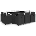 Set mobilier de exterior cu perne, 11 piese, negru, poliratan GartenMobel Dekor