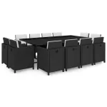 Set mobilier de exterior cu perne, 13 piese, negru, poliratan GartenMobel Dekor