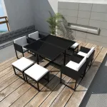 Set mobilier de exterior cu perne, 9 piese, negru, poliratan GartenMobel Dekor