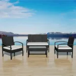 Set mobilier de grădină cu perne, 4 piese, negru, poliratan GartenMobel Dekor
