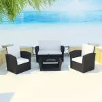 Set mobilier de grădină cu perne, 4 piese, negru, poliratan GartenMobel Dekor