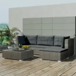 Set mobilier de grădină cu perne, 5 piese, gri, poliratan GartenMobel Dekor