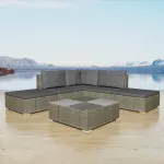 Set mobilier de grădină cu perne, 6 piese, gri, poliratan GartenMobel Dekor