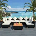 Set mobilier de grădină cu perne, 7 piese, negru, poliratan GartenMobel Dekor