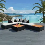 Set mobilier de grădină cu perne, 7 piese, negru, poliratan GartenMobel Dekor