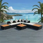 Set mobilier de grădină cu perne, 8 piese, negru, poliratan GartenMobel Dekor
