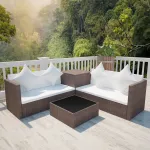 Set mobilier de grădină cu perne, 4 piese, maro, poliratan GartenMobel Dekor