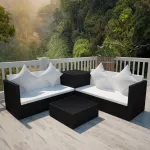 Set mobilier de grădină cu perne, 4 piese, negru, poliratan GartenMobel Dekor