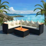 Set mobilier de grădină cu perne, 4 piese, negru, poliratan GartenMobel Dekor