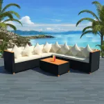 Set mobilier de grădină cu perne, 5 piese, negru, poliratan GartenMobel Dekor
