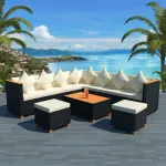 Set mobilier de grădină cu perne, 7 piese, negru, poliratan GartenMobel Dekor
