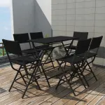 Set mobilier exterior pliabil, 7 piese, negru oțel, poliratan GartenMobel Dekor