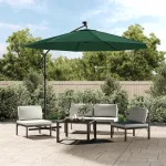 Umbrelă suspendată, iluminare LED, 300 cm, verde, stâlp metalic GartenMobel Dekor