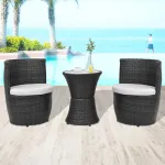 Set mobilier bistro cu perne, 3 piese, negru, poliratan   GartenMobel Dekor