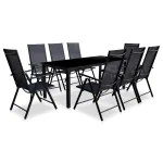 Set mobilier de exterior pliabil, 9 piese, negru, aluminiu GartenMobel Dekor