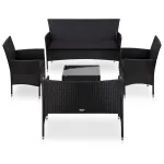 Set mobilier de grădină cu perne, 5 piese, negru, poliratan GartenMobel Dekor