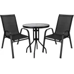 Set mobilier de grădină cu 2 scaune și masă rotundă din sticlă, negru