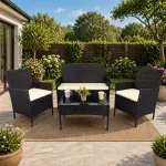 Set mobilier de gradina 4 locuri din tehnoratan, maro cu perne crem