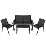 Set mobilier de gradina 4 piese cu masa din sticla securizata, negru