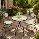 Set mobilier de grădină Antos, 3 piese, masă și 2 scaune pliabile cu mozaic