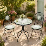 Set mobilier de grădină Fylla, 3 piese, masă cu mozaic și 2 scaune pliabile