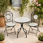 Set mobilier de grădină Louloudia, 3 piese, masă și 2 scaune pliabile