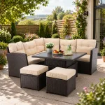 Set mobilier de grădină colțar 5 piese cu masă reglabilă, ratan PE