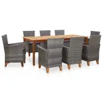 Set mobilier de grădină, 9 piese, gri, poliratan & lemn acacia GartenMobel Dekor