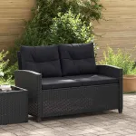 Canapea de grădină cu 2 locuri cu perne, negru, 124 cm, poliratan  GartenMobel Dekor