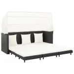 Canapea extensibilă cu 3 locuri, cu acoperiș, negru, poliratan GartenMobel Dekor
